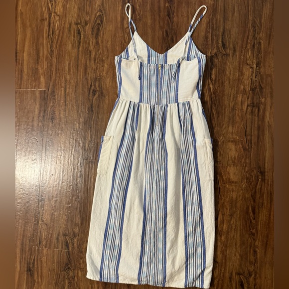 Stela 9 Small Women’s Blue and White Striped Midi Dress Pockets - Picture 5 of 6